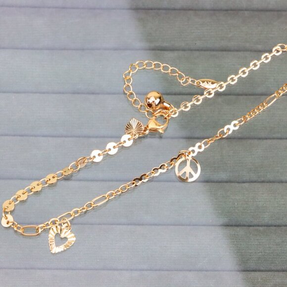 "Rose Gold Anklet with Heart & Peace Charms, XPAL1177 - Picture 10 of 12